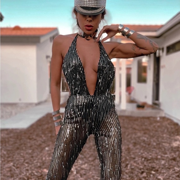 Disco Western Sequin fringe bridal festival jumpsuit. - Picture 10 of 11